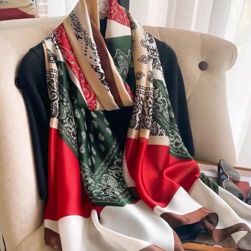 2021 Women Silk Winter Scarf Luxury Design Print Lady Beach Shawl Scarves Fashion Smooth Foulard Female Hijab