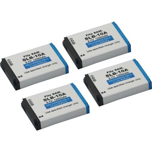 4Pcs 1200mAh SLB-10A 3.7V Rechargeable Batteries for Samsung SL102 SL202 SL420 SL620 SL820 HZ10W HZ15W ES55 L100 L110 L200 L210