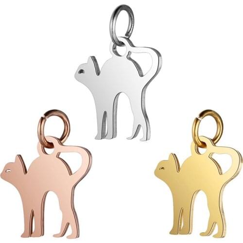5pcs Stainless Steel Animal Cat Charm DIY Gift Jewelry Making Charms Pendants Accessories for Necklace Bracelet Earrings