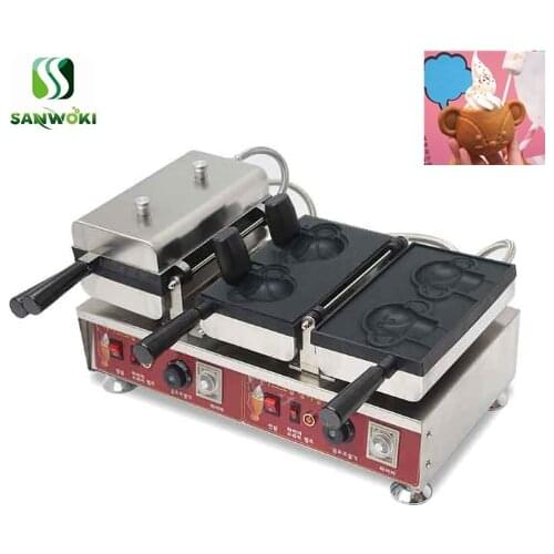 4pcs Electric bear shape Taiyaki machine open mouth ice cream cone Teddy bear waffle Maker Machine taiyaki iron plate cake oven