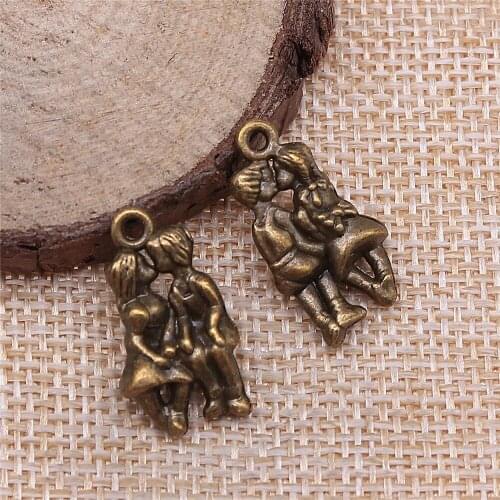 Free shipping 29pcs 23x13mm antique bronze Couple charms diy retro jewelry fit Earring keychain hair card pendant accessories
