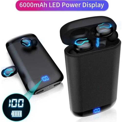Wireless V5.0 Bluetooth Earphone HD Stereo Headphone Sports Waterproof Headset With Dual Mic and 6000mAh Battery Charge Case