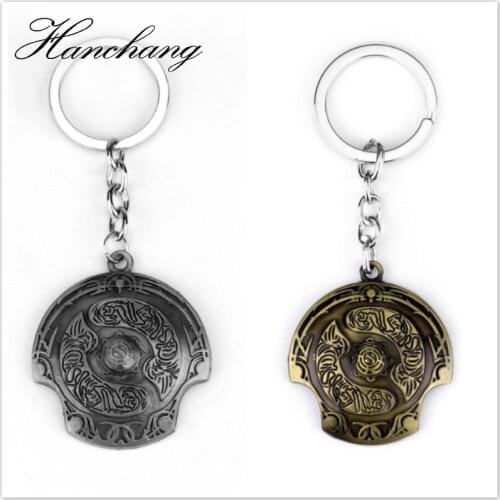 HANCHANG Game Jewelry Dota 2 Immortal Champion Shield Key Chain Dota2 Men Car Keychain TI 5 Aegis of Champions Pendant Keyring