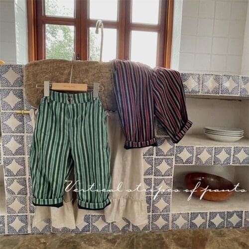 Fashion unisex vertical toddler pants autumn winter new boys and girls vertical striped trousers kid casual straight-leg pants