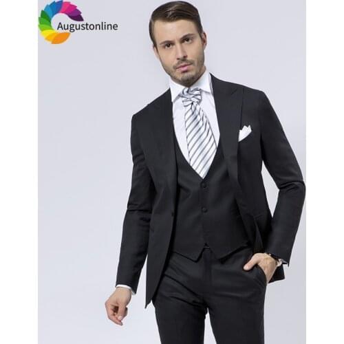 Black Men Suits For Wedding Big Peaked Lapel Bridegroom Regular Fit Formal Blazer Tuxedo Terno Masculino Best Man Prom 3 Pieces