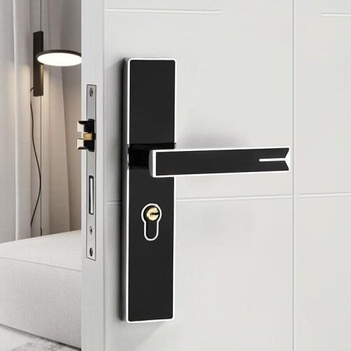 Black Simple Interior Bedroom Door Lock Aluminum Alloy Mechanical Door Lock Hardware Lock Handle Lock