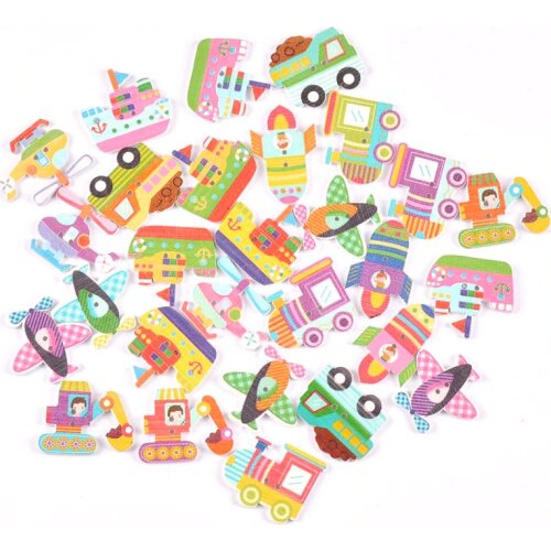 50pcs Mixed Vehicle Wood Buttons Handmake Scrapbooking Crafts Sewing Clothing Accessories Cartoon Ship Aircraft Painted mt2644