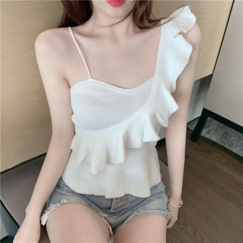 Women Tank Tops Ruffle Camisole Summer Style Beach Party Sexy Knitted Vest Top