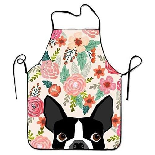 Terrier Dog Florals Apron Funny Black Pitbull Dogs Aprons Pink Flowers Room Accessories Colorful Flower Theme Bibs for Party