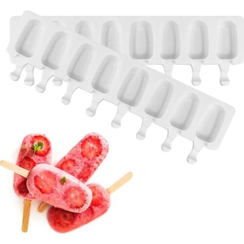 8 Cells Foodgrade Silicone Ice Cream Mold Homemade Popsicle Molds DIY Dessert Freezer Fruit Juice Ice Cube Maker Mould and stick