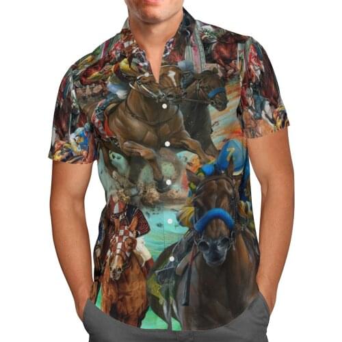 Horse Race 3D Beach Hawaiian 2021 Summer Shirt Short Sleeve Shirt Sports Streetwear Oversized 5XL Camisa Social Chemise Homme