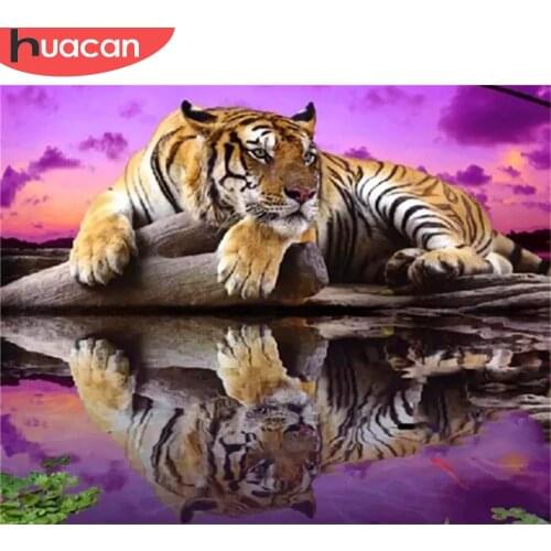 HUACAN Oil Painting By Number Tiger Animals Wall Art DIY Frame Picture Acrylic Canvas Painting For Decoration