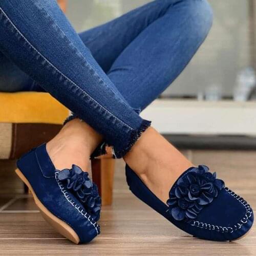 Big Size 35-43 Women Flats Comfortable Shoes Faux Suede Slip on Shoes Flowers Boat Shoes Sewing Casual Sneakers 2020 New 8619L