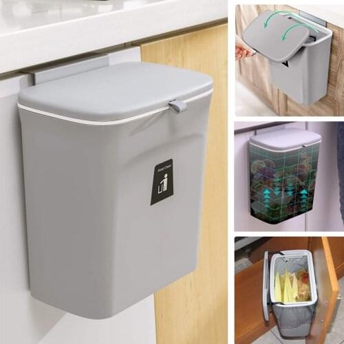 Kitchen Trash Wall Mounted Can With Lid Waste Bin Cabinet Door Hanging Recycle Rubbish Bin Recycle Rubbish Trashcan