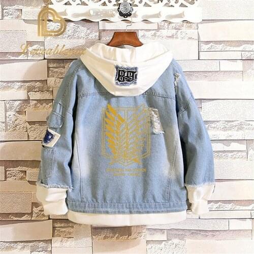 Hot Sale New Attack on Titan Jeans Jacket Scout Regiment Cosplay Denim Jacket Autumn Winter Hooded Casual Sweatshirt Coat Top