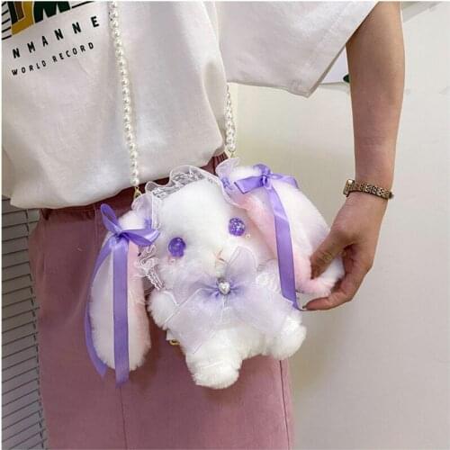 Cute Lolita Rabbit Shoulder Bag Plush Lace Doll Crossbody Bag Girl Heart Doll Shoulder Bag