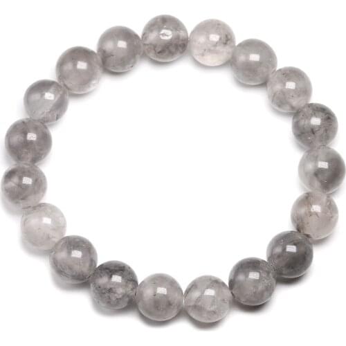Natural Grey Quartz Gems Stone Round Beads Handmade Stretchy Women Men Bracelet Healing Energy Gift Yoga Mala Jewelry
