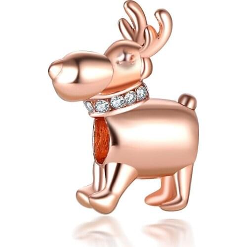 New Original Alloy Bead Simple Fine Christmas Elk Charm Fit Pandora Bracelet Bangle Necklace DIY Women Jewelry