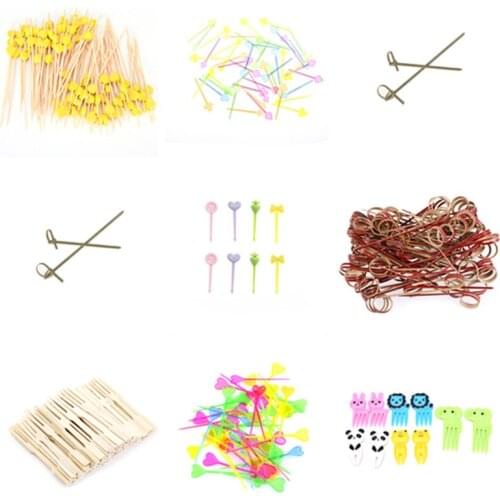 Finger Plastic tie knot Bamboo Food Picks fruit fork Sticks Buffet Cupcake Toppers Cocktail forks Wedding Festival Decoration