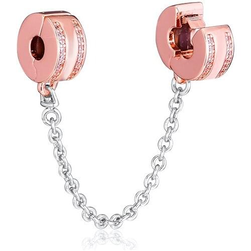 Fits for Pandora Charms Bracelets 100% 925 Sterling-Silver-Jewelry Insignia Safety Chain Rose Beads Free Shipping