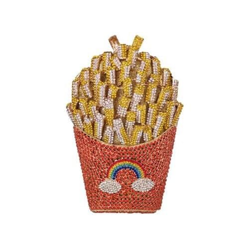 Drivworld FGG French Fries Chips Rainbow Clutch Minaudiere Bag Women Crystal Evening Bag Diamond Wedding Handbag Bridal Purse