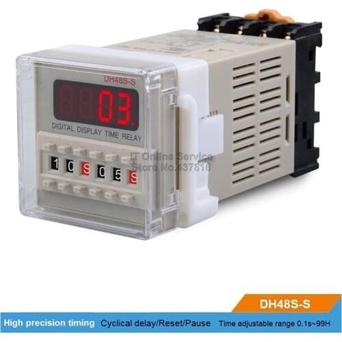 DH48S-S 220V/12V/24V LED Digital display Time relay Cyclical delay Reset/Pause Function Time adjustable 0.1S~99H