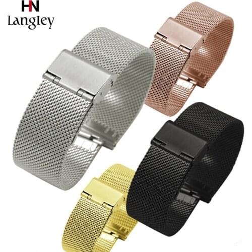 Rose Gold Stainless Steel Wristwatch Band Straps 12-26mm Quick Release Watchband Mesh Strap Comfortable Watches Accessories