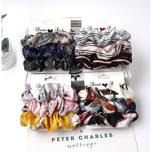 3pcs/set New Fashion Ins Style Simple Chiffon Hair Ring Leopard Print Large Intestine Elastic Hair Bands Girls/Women Headdress