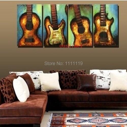 Hand Painted Modern Wall Art Pictures On Canvas Still Guitar Oil Painting For Room Decor Wall Painting Music Canvas Paintings