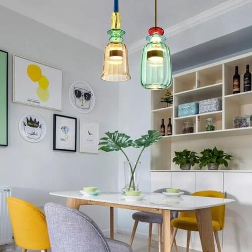 Nordic Retro Restaurant Color Glass Pendant Lights Dining Room Bar Bedroom Hanging Lamps Creative Lamps Kitchen Light Fixtures