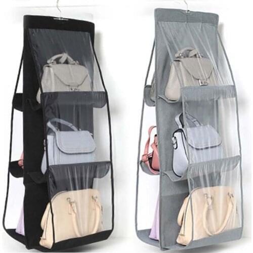 6 Pocket Foldable Hanging Bag 3 Layers Folding Shelf Bag Purse Handbag Organizer Sundry Pocket Hanger Storage Closet Hanger