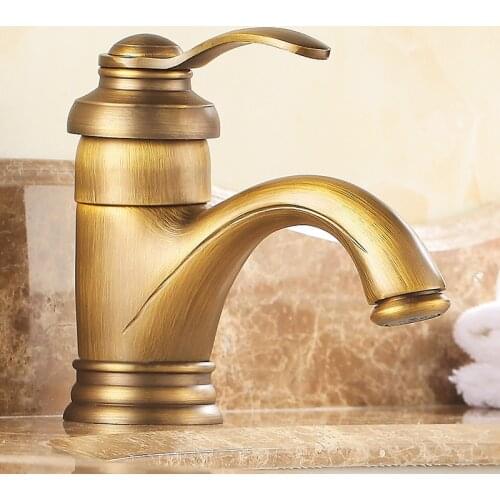 Basin Faucets Antique Brass Bathroom Sink Faucets Single Handle Vintage Deck Mount Torneiras Hot Cold Bath Mixer Water Tap