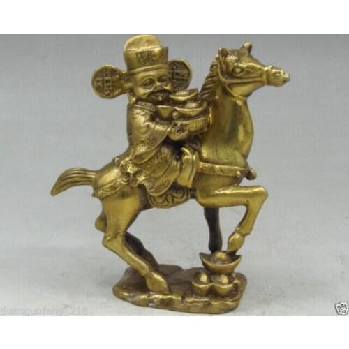 Elaborate Chinese Collectible hand-made brass Fortuna equestrian send money statue