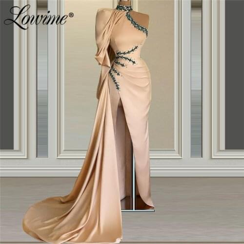 Saudi Arabia Dubai Design One Shoulder Mermaid Evening Dresses 2021 Crystals Elegant Long Party Gowns Celebrity Prom Dresses