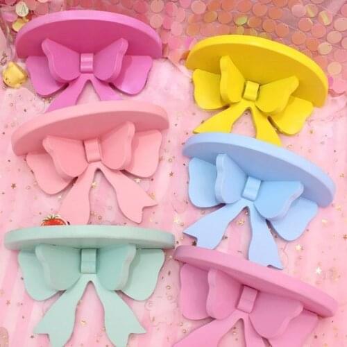 Japanese Kawaii Pink Bow Wooden Shelf Wall-mounted Cosmetic Storage Racks Cute Lovely Kids Princess Room Decor Organizer Holders