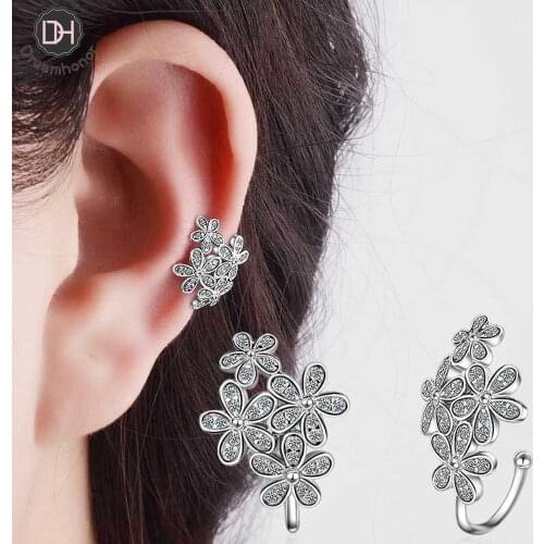 Dreamhonor Elegant 925 Sterling Silver Full Zirconia Flower Clip Earrings For Women Fashion Jewelry 2021