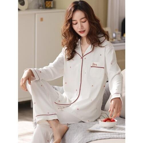 2021 Women Spring&Autumn Pure Cotton Pajamas Set 100% Cotton 2 Pcs Pyjama Suit Female Sleepwear Homewear Fine Cotton Pijama