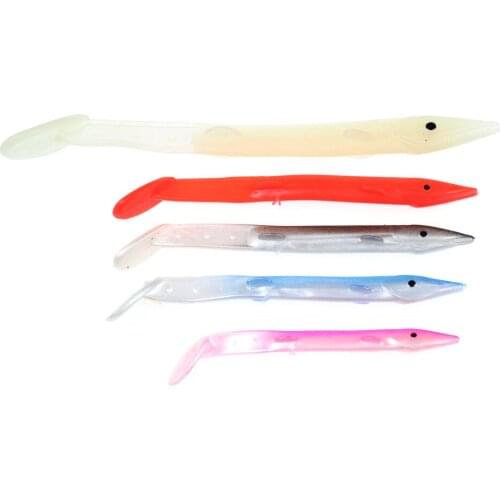 10pcs Saltwater Fishing Small Eel Lure Bait Soft Platic Fish Lure with Eye for Sabiki Rig Lumo White Pink Green Red Color