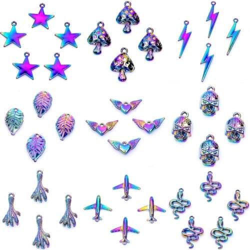 10Pcs/Lot Cute Mushroom Star Lightning Charms Snake Leaf Angel Heart Pendant For Women Necklaces Bracelet Diy Jewelry Making
