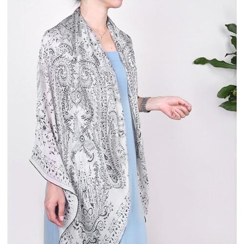 Paisley Print 100% Silk Chiffon Scarf Wraps Women Fashioni Summer Beach Silk Scarf Cover 130*130cm