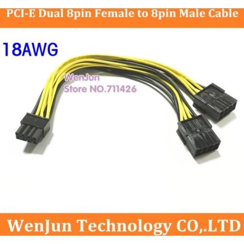 2pcs new 18AWG wire 20cm PCI-E PCIe Dual 8pin Female to 8pin Male Power Supply Cable GPU Video Card Cord 8 pin + 8pin