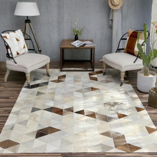 2018 new style Cowhide spliced carpet north European geometry living room sofa tea table mat bedroom bedside carpet