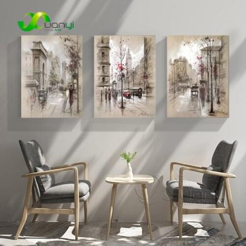 3 Panels Home Decor Canvas Painting City Street Wall Art Picture Vintage Poster And Prints Modern Wall Pictures For Living Room