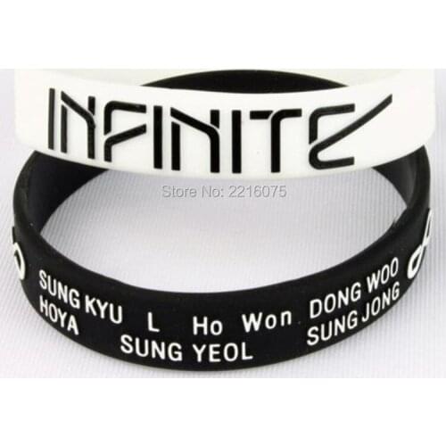 300pcs embossed white and black LOGO K-POP INFINITE wristband silicone bracelets free shipping by DHL express