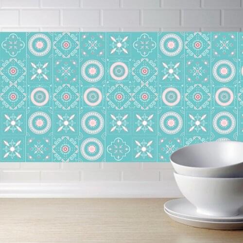 3D Mediterranean blue Pattern Tile Sticker 20*100cm PVC Bathroom Kitchen Waterproof Wall Sticker Home Decor TV Sofa Wall Art