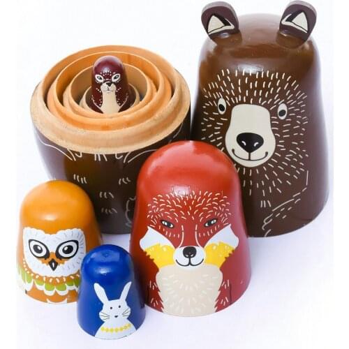 5pcs/set Lovely Russian Matryoshka Doll Wooden Nesting Hand Paint Doll Kid Toy New Year Gift Handmade Craft Home Decor Creative