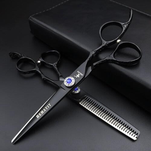 6 inch black rose engraving handle salon hairdressing scissors high quality 440c steel professional hair scissors