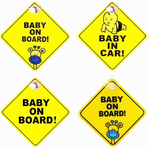 Car Sticker Baby Cartoon ON BOARD WARNING SAFETY SIGN Decal with Sucker for Cars Vehicle Window Sticker Auto Accessories Styling