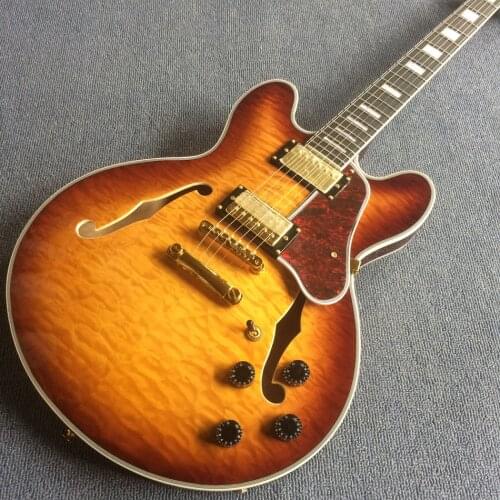 Free delivery, high quality electric guitar, sunny burst jazz guitar, gold hardware with rosewood fingerboard