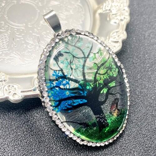 Handmade Bronze Dried Flower Glass Pendant Necklace for the Women Mexican Clay Charms for Jewelry Making Natural Stone Pendant